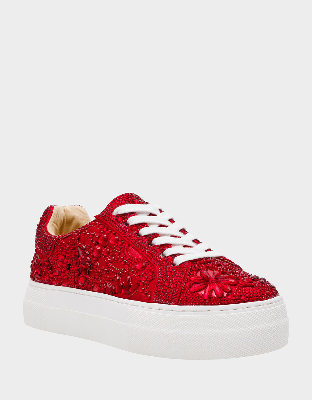 REILY RED Platform Low-Top Lace-Up Rhinestone Women's Sneaker