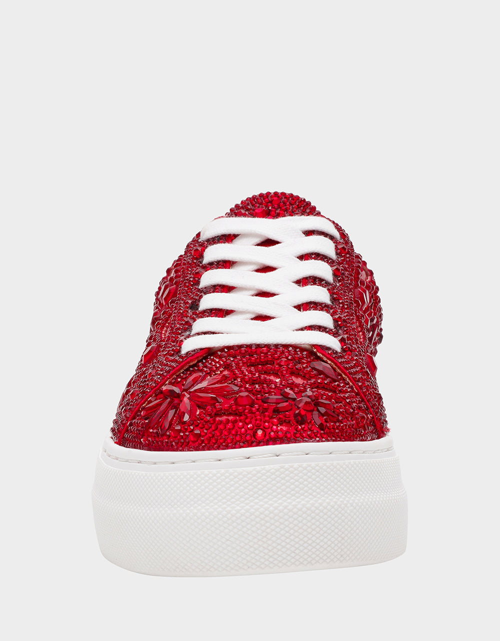 REILY RED Platform Low-Top Lace-Up Rhinestone Women's Sneaker