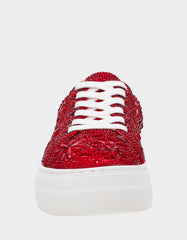 REILY RED Platform Low-Top Lace-Up Rhinestone Women's Sneaker