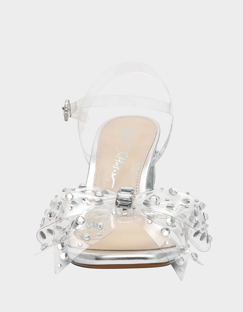 PRATT Silver Women's Rhinestone Embellished Flower Heel