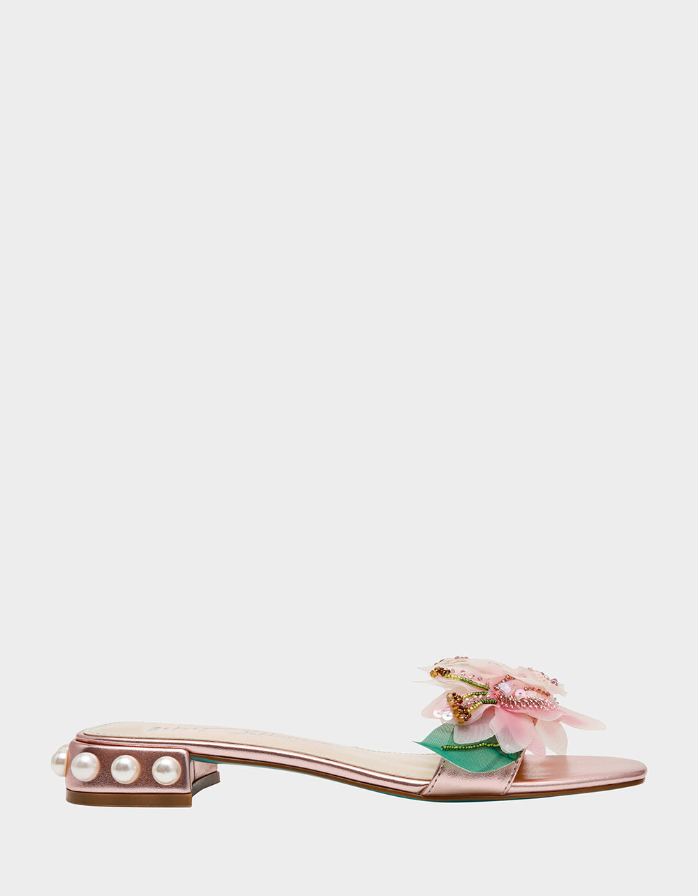 ROSIA Light Pink Flower Embellished Pearl Square-Toe Women's Block Heel