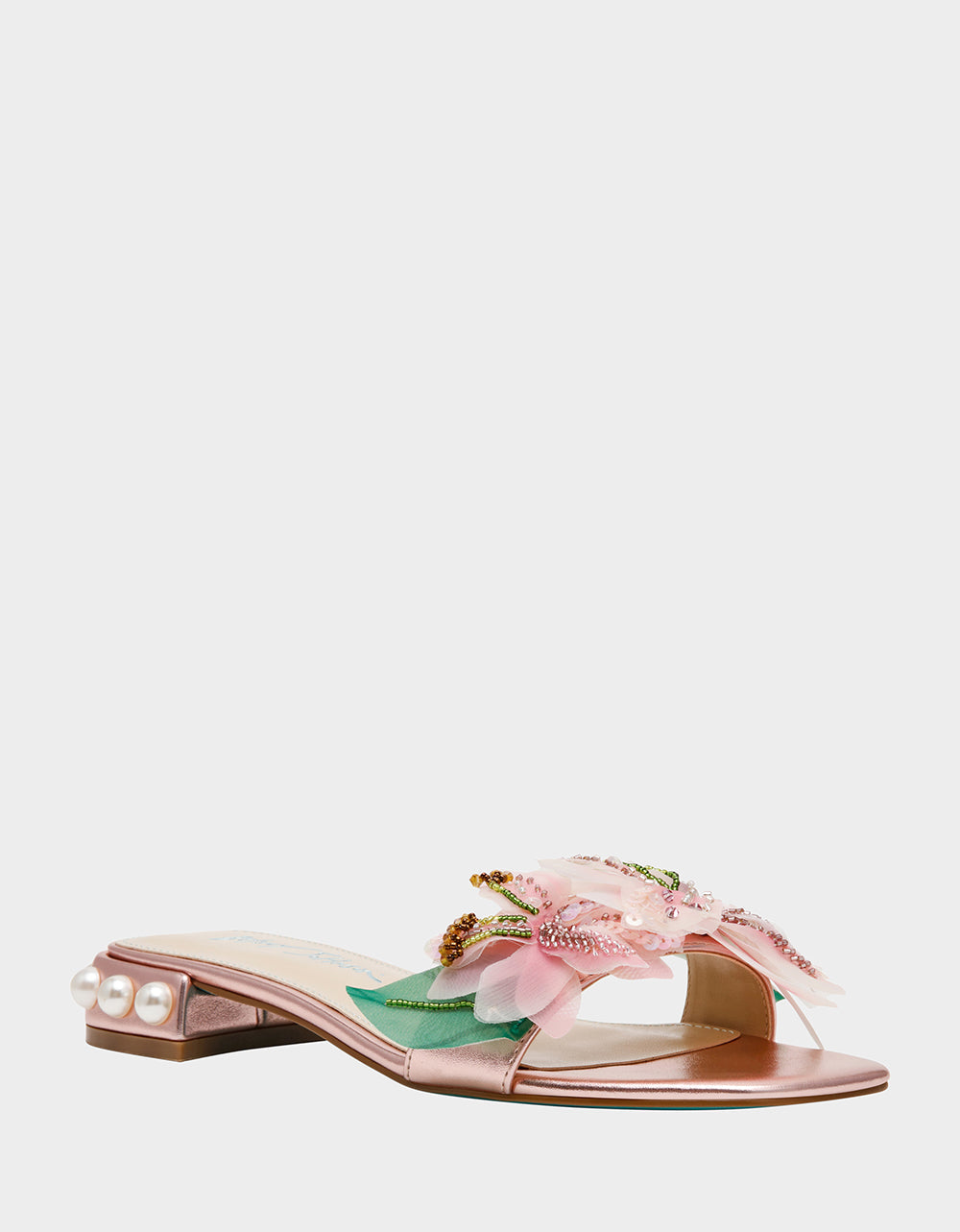 ROSIA Light Pink Flower Embellished Pearl Square-Toe Women's Block Heel