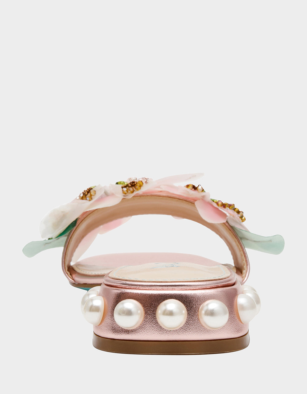 ROSIA Light Pink Flower Embellished Pearl Square-Toe Women's Block Heel