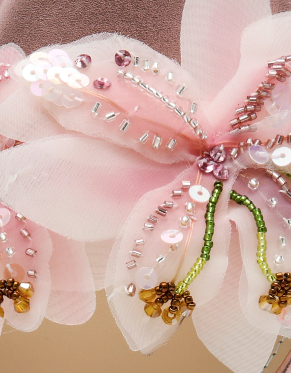 ROSIA Light Pink Flower Embellished Pearl Square-Toe Women's Block Heel