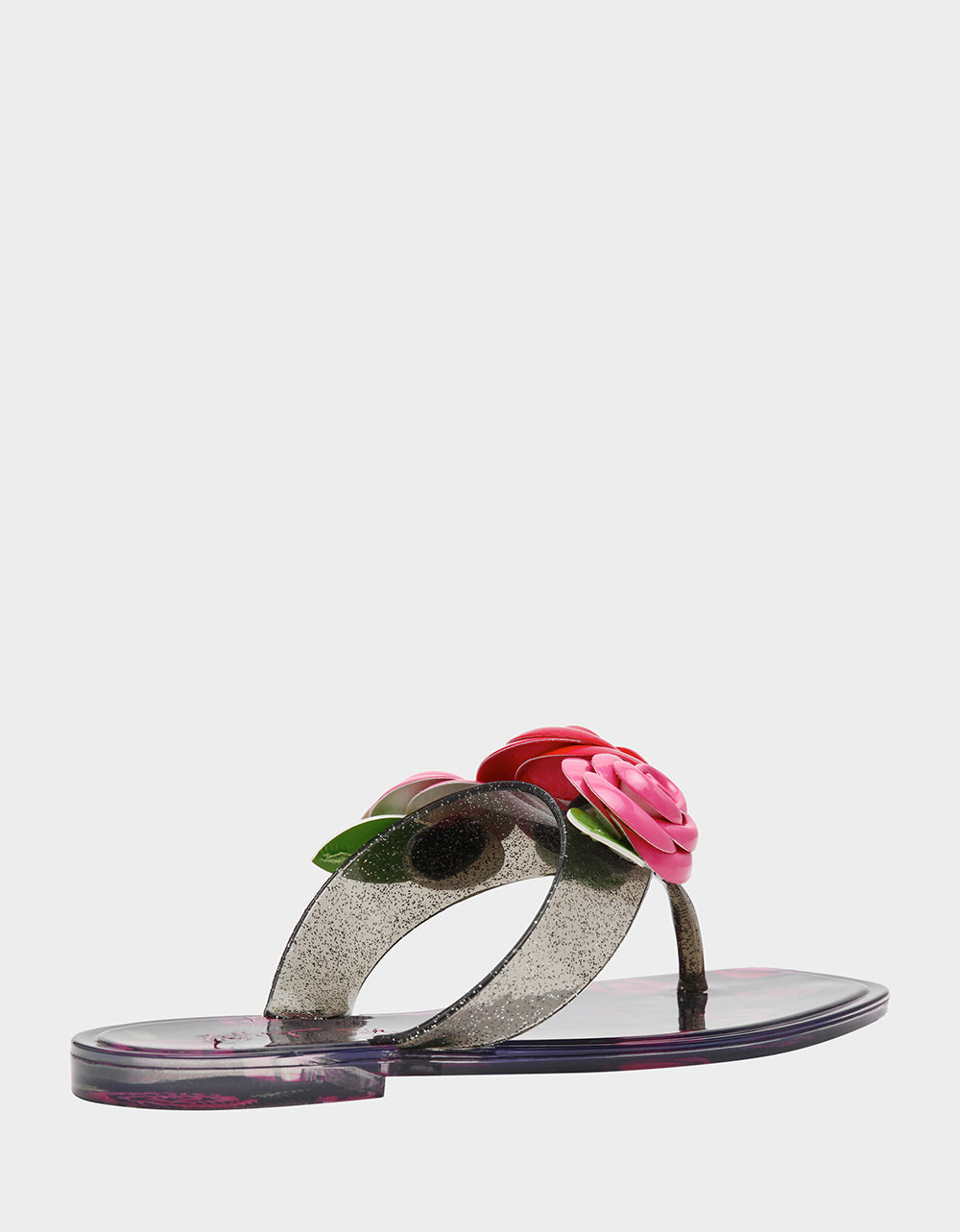 TRENTEN Black Rose Jelly Thong Strappy Women's Sandal