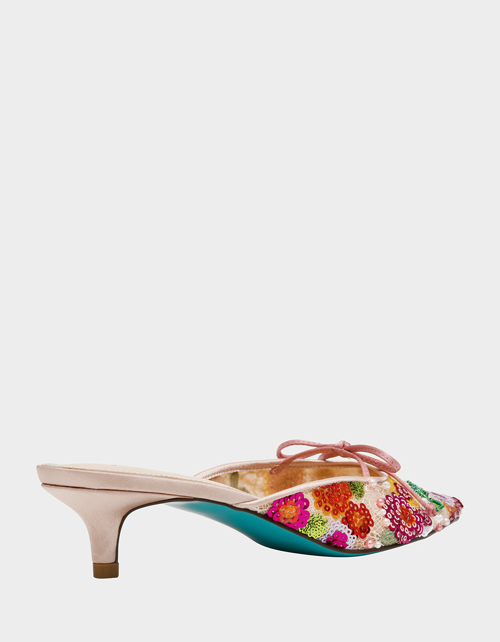 KEELY Nude Floral Pointed-Toe Mule Embellished Women's Kitten Heel