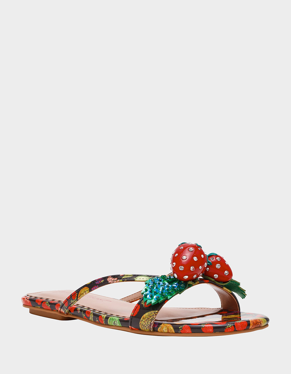 GARRIK BLACK MULTI Women's Thong Strappy Fruit Printed Sandal