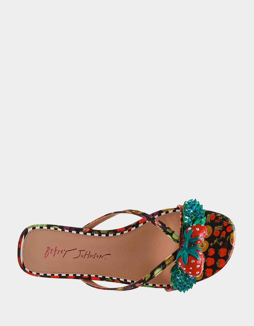 GARRIK BLACK MULTI Women's Thong Strappy Fruit Printed Sandal