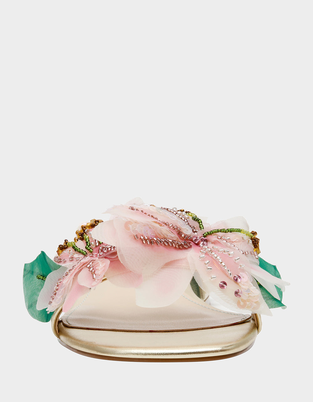 ROSIA Light Gold Flower Embellished Pearl Square-Toe Women's Block Heel