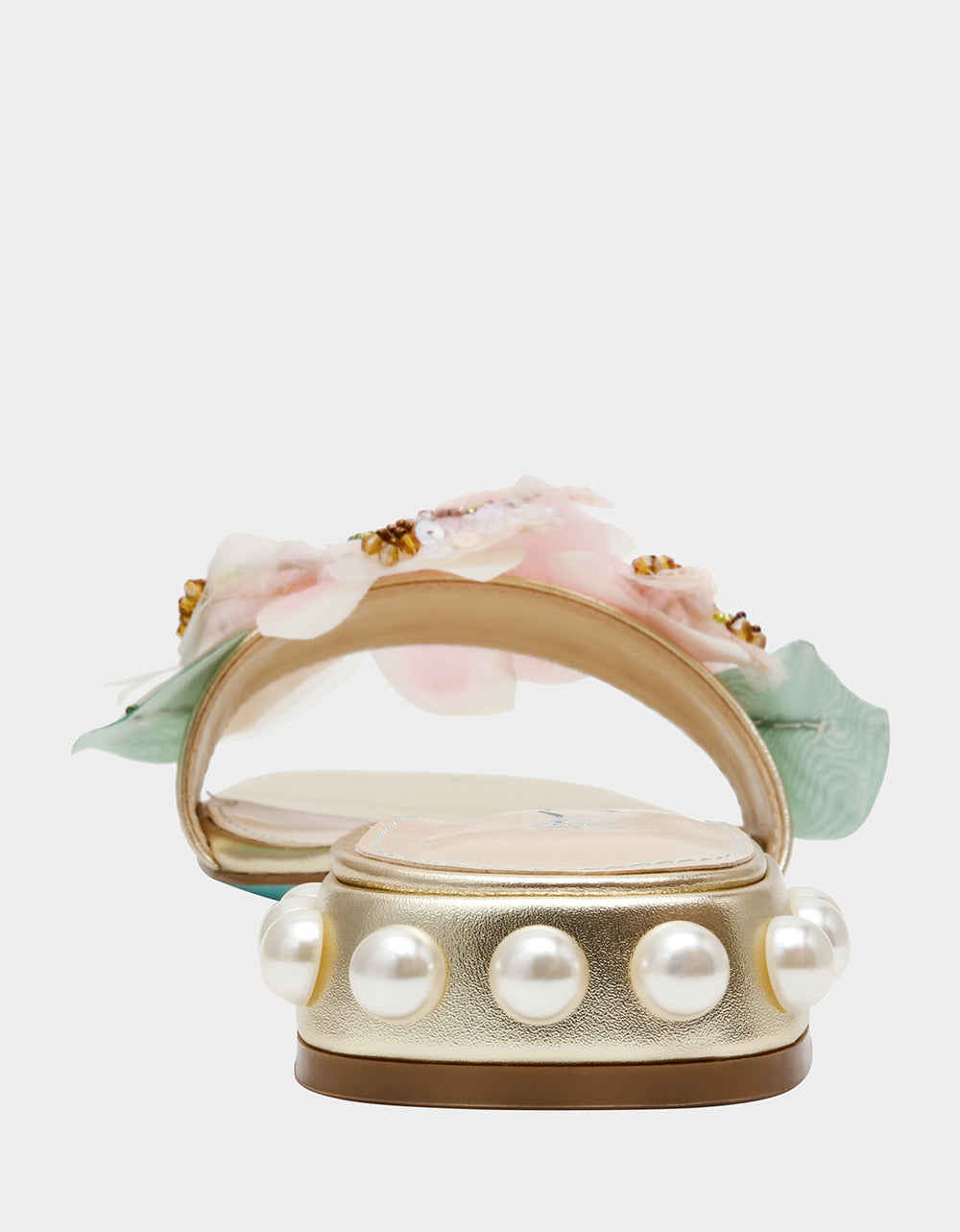 ROSIA Light Gold Flower Embellished Pearl Square-Toe Women's Block Heel