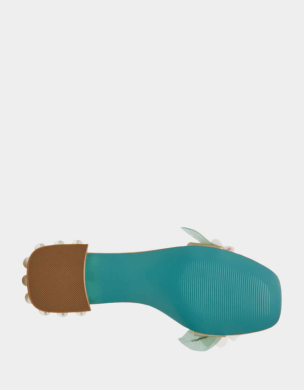 ROSIA Light Gold Flower Embellished Pearl Square-Toe Women's Block Heel