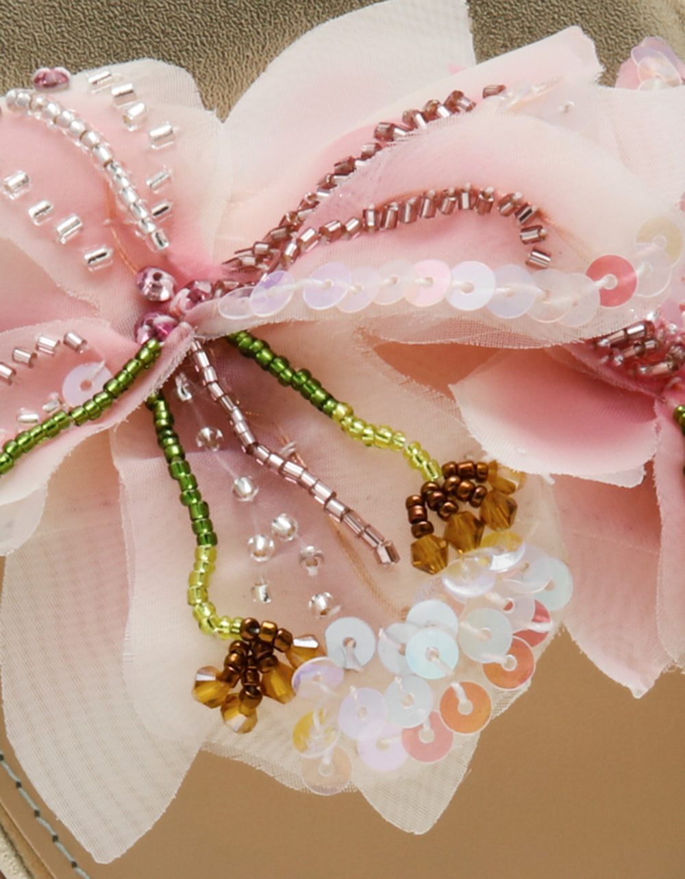 ROSIA Light Gold Flower Embellished Pearl Square-Toe Women's Block Heel