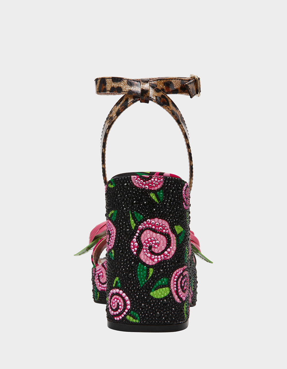 LIZZETE Black Rose Platform Flowers Embellished Women's Wedge Heel