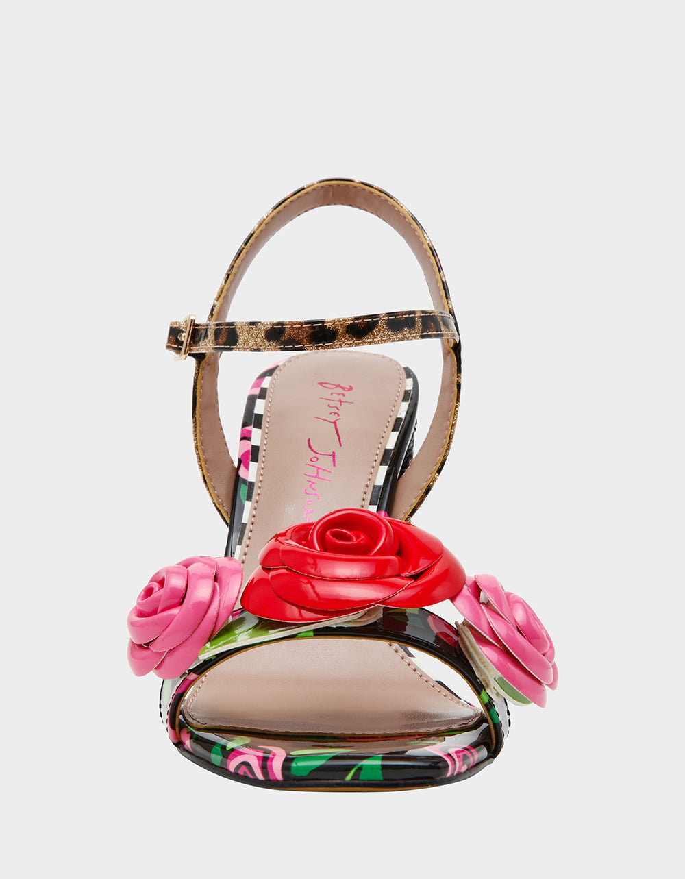 KRYSTLE Black Rose Flower Embellished Women's Block Heel