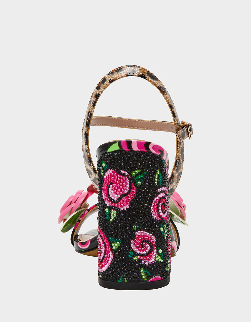 KRYSTLE Black Rose Flower Embellished Women's Block Heel