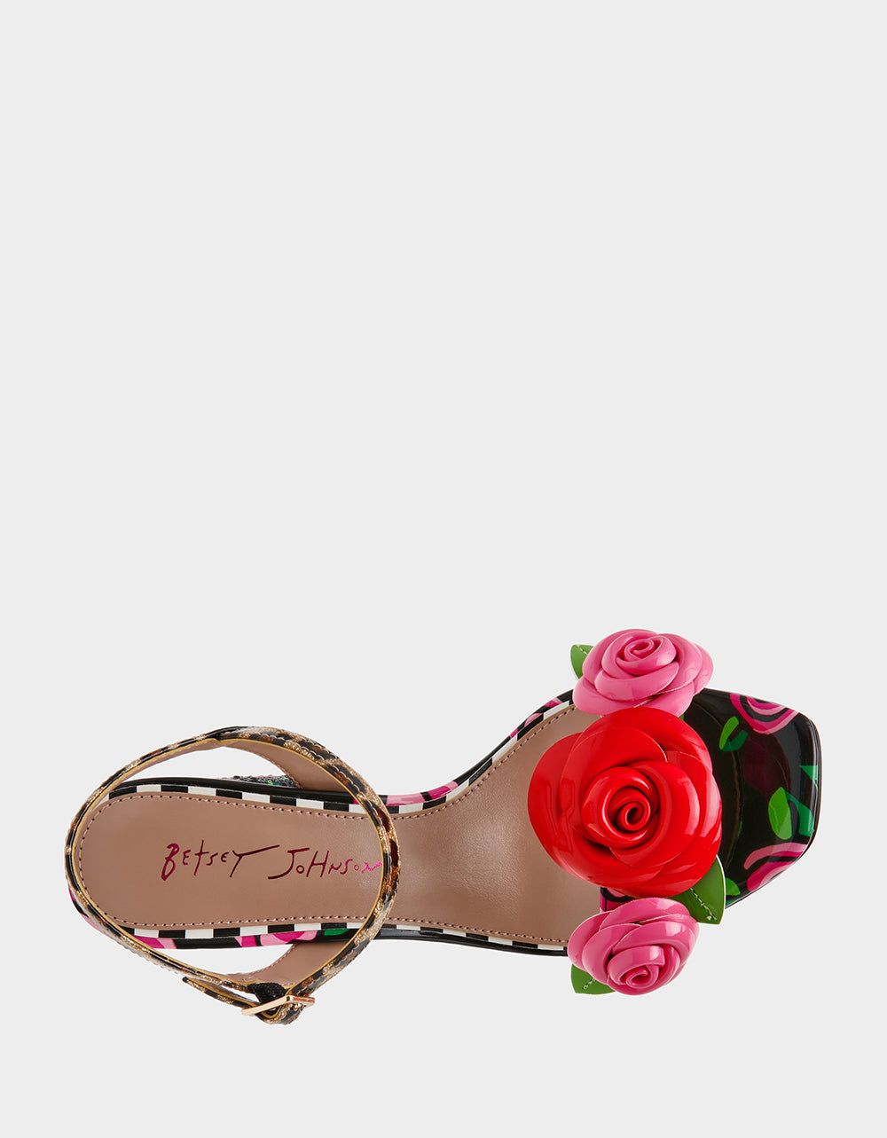 KRYSTLE Black Rose Flower Embellished Women's Block Heel