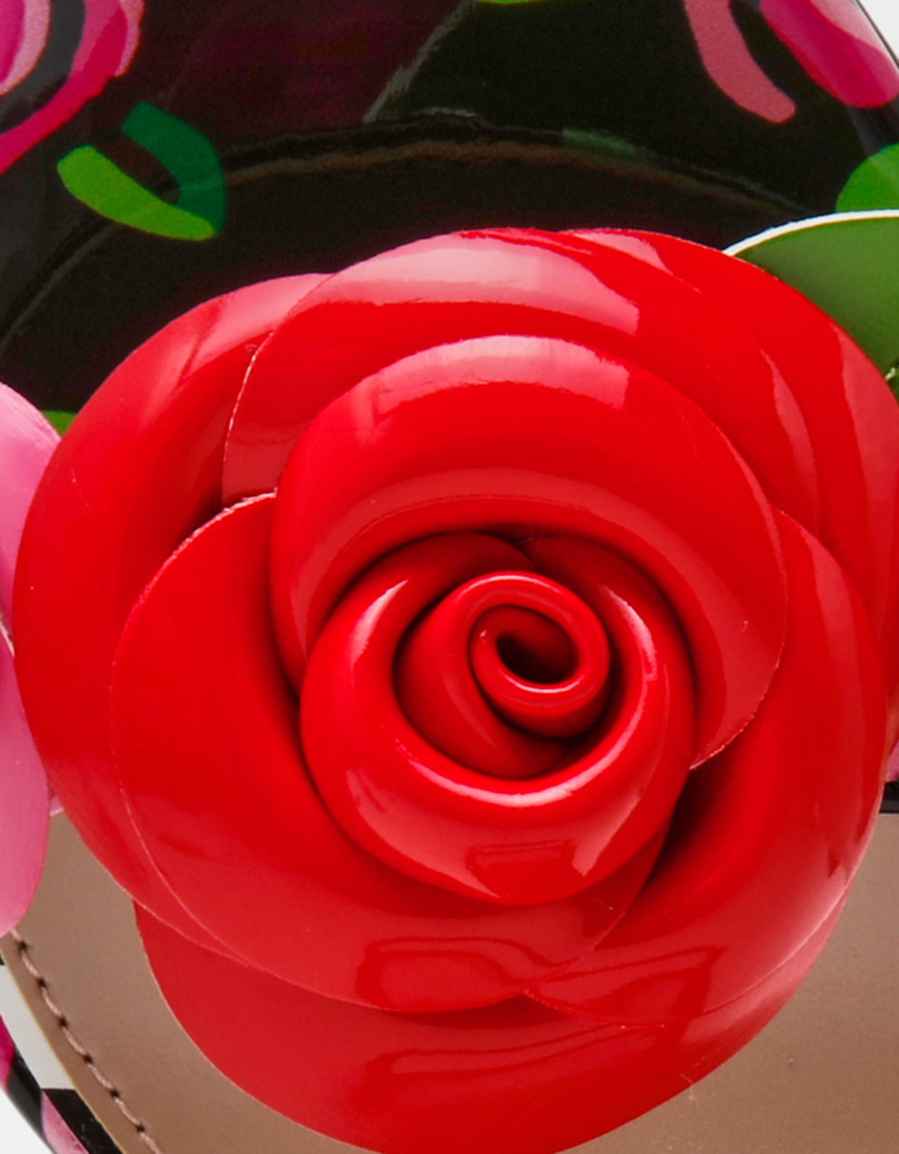 KRYSTLE Black Rose Flower Embellished Women's Block Heel