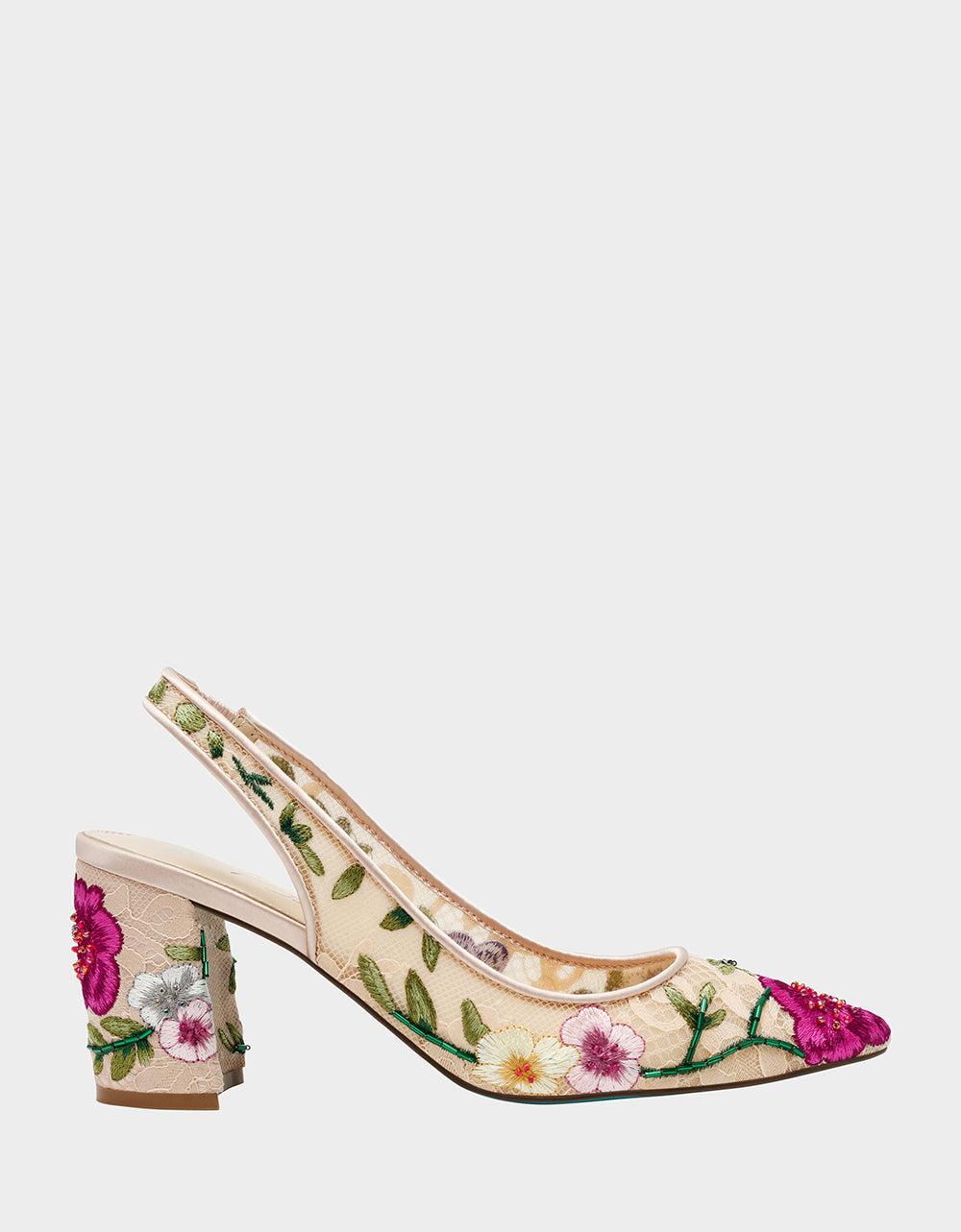 LIRA BLUSH MULTI FLORAL Pointed-Toe Slingback Mesh Women's Heel
