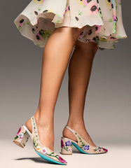 LIRA BLUSH MULTI FLORAL Pointed-Toe Slingback Mesh Women's Heel