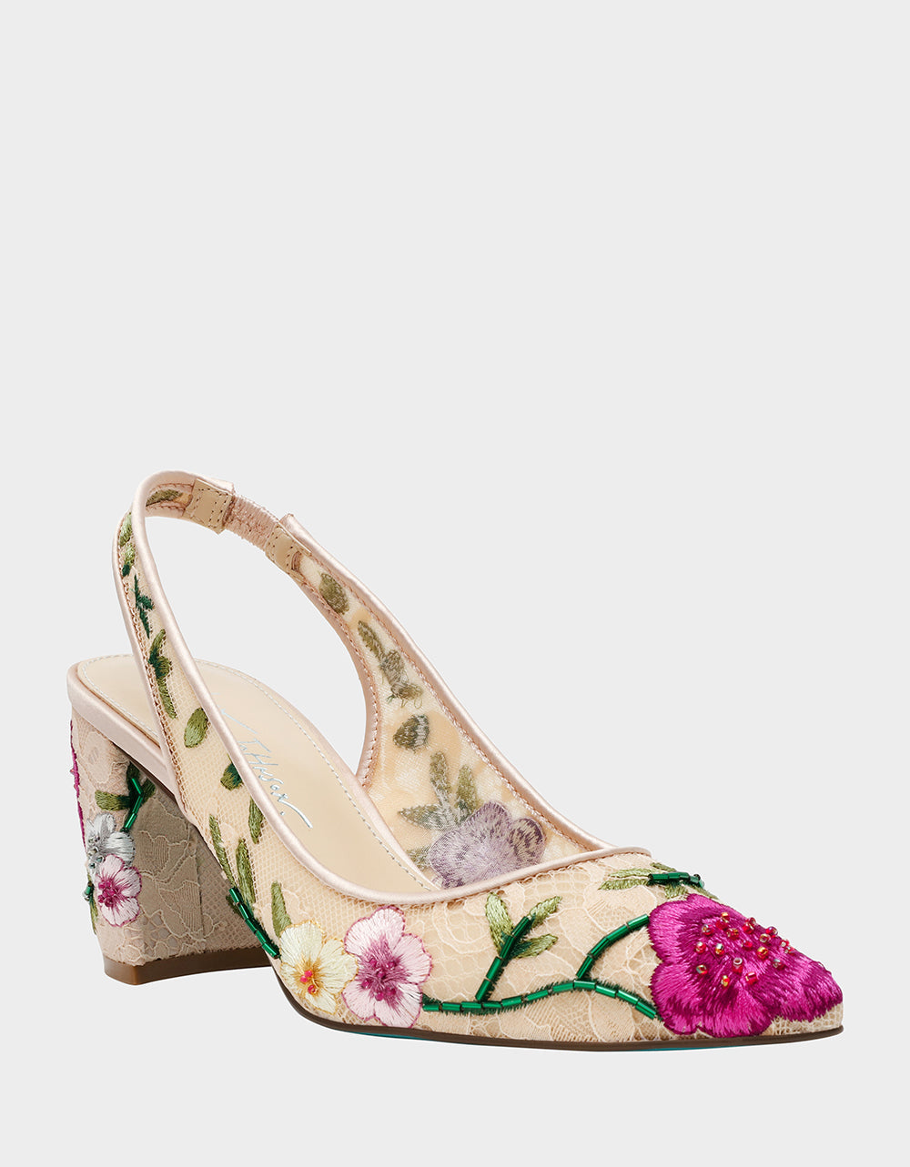 LIRA BLUSH MULTI FLORAL Pointed-Toe Slingback Mesh Women's Heel