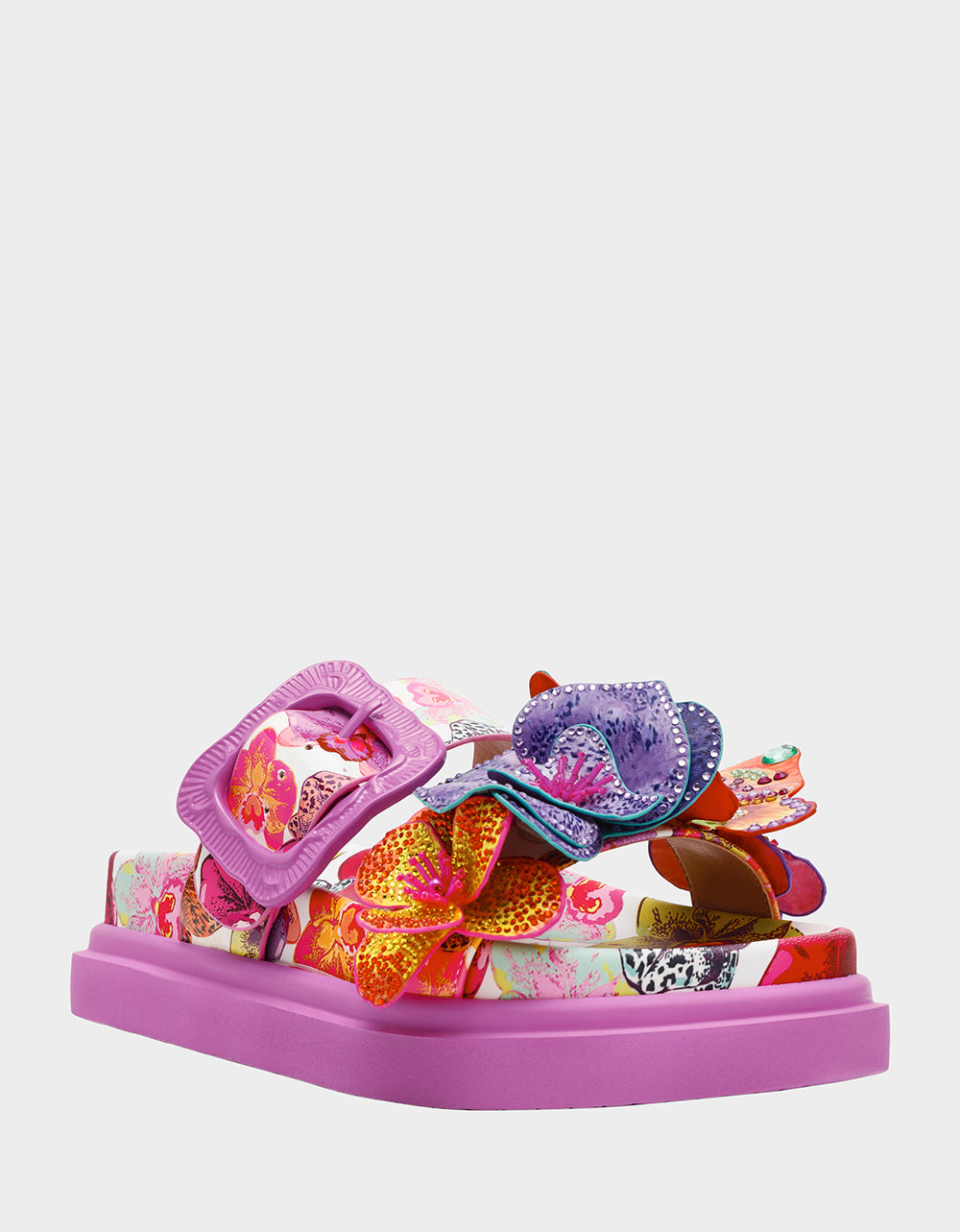 LORAYNE WHITE MULTI Women's Footbed Slip-On Sandal with Flower and Butterfly Details