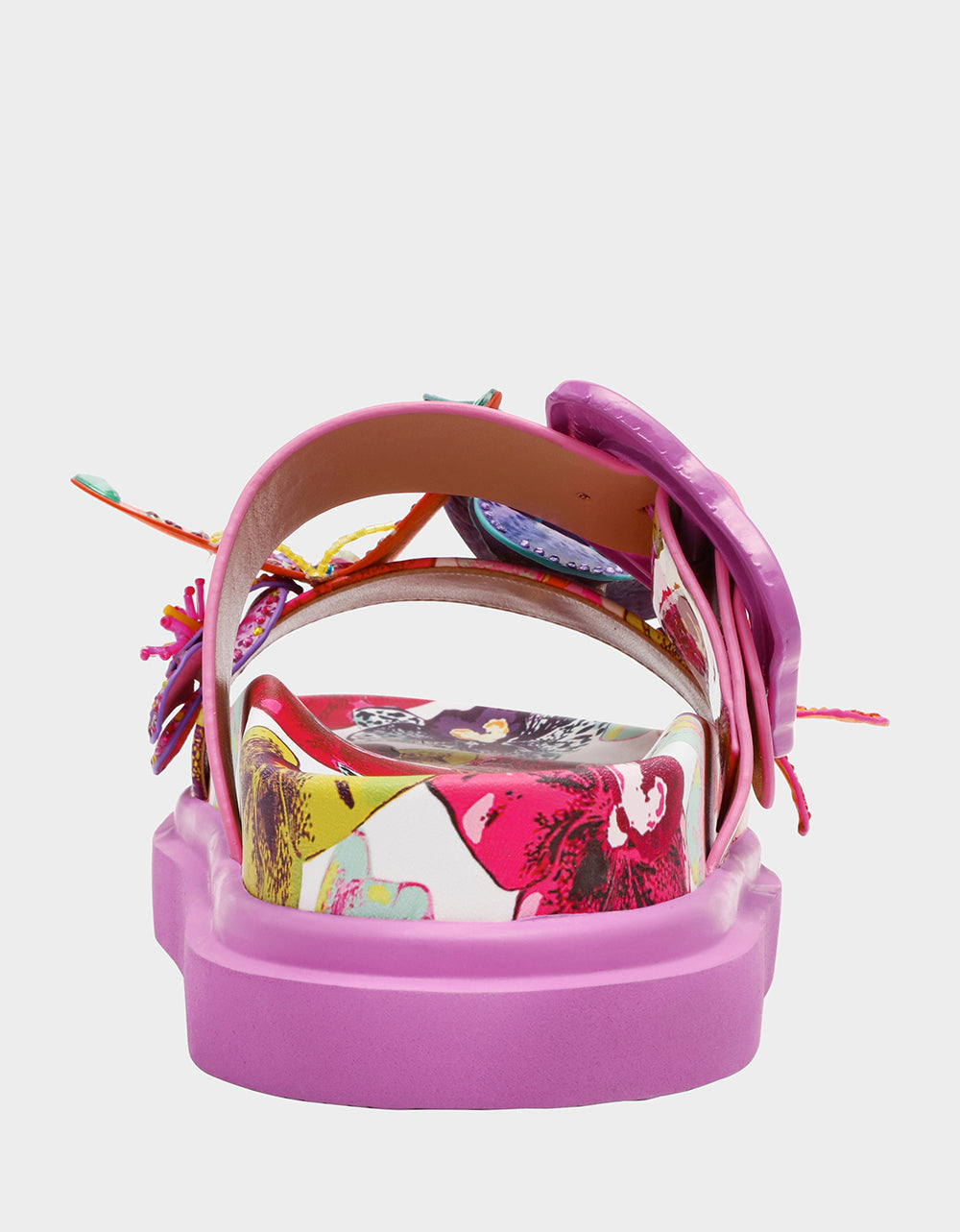 LORAYNE WHITE MULTI Women's Footbed Slip-On Sandal with Flower and Butterfly Details