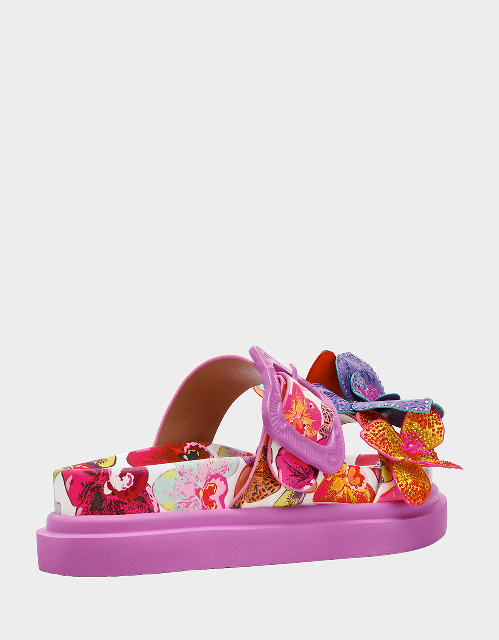 LORAYNE WHITE MULTI Women's Footbed Slip-On Sandal with Flower and Butterfly Details