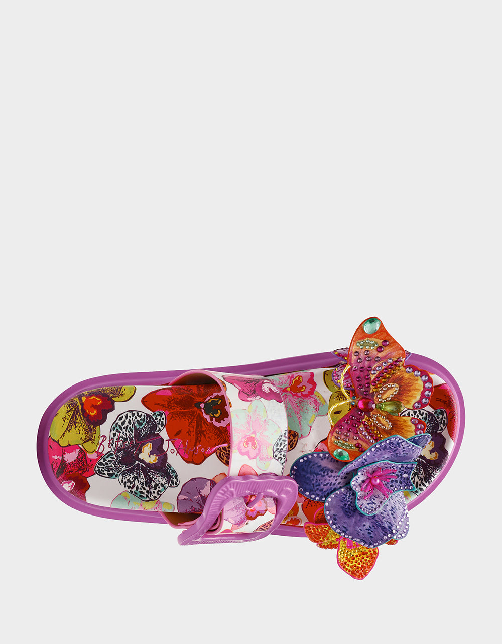 LORAYNE WHITE MULTI Women's Footbed Slip-On Sandal with Flower and Butterfly Details