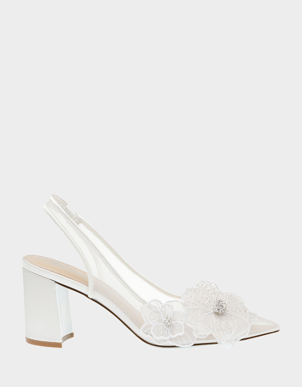 PETRA IVORY Slingback Floral Mesh Block Heel