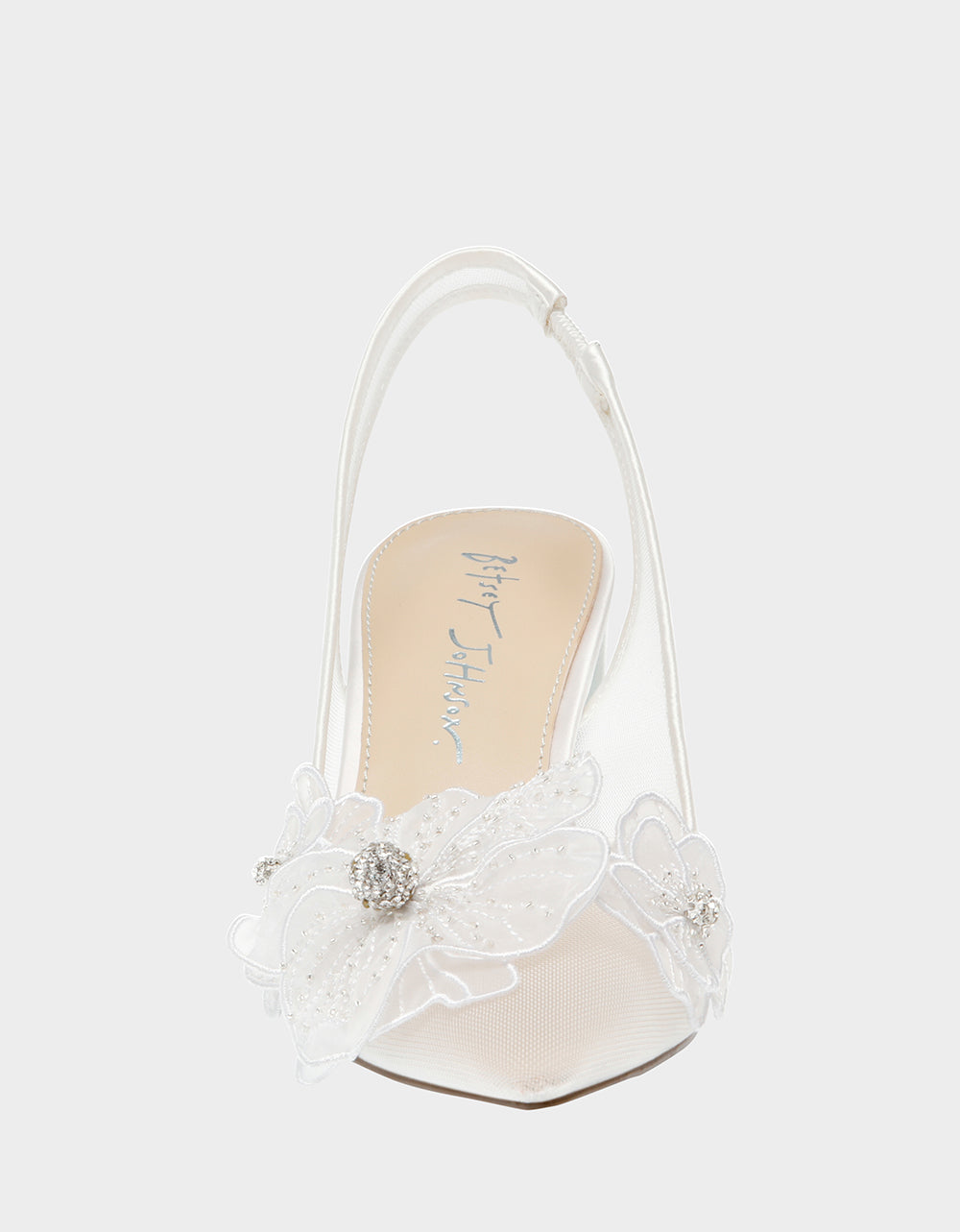 PETRA IVORY Slingback Floral Mesh Block Heel