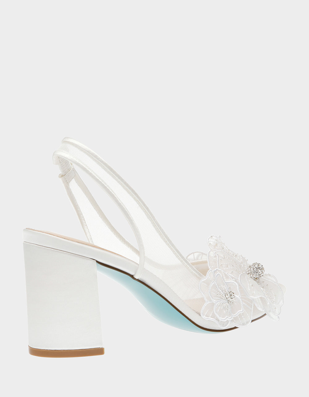 PETRA IVORY Slingback Floral Mesh Block Heel