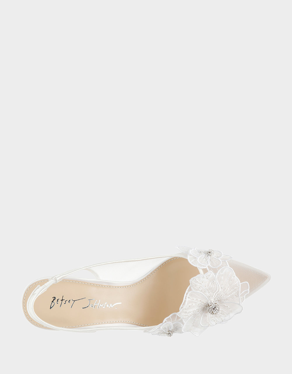 PETRA IVORY Slingback Floral Mesh Block Heel