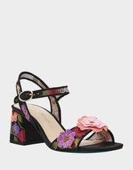 BLARE BLACK FLORAL Square-Toe Slingback Block Heel