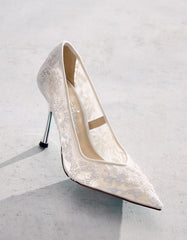 JENII IVORY Pointed-Toe Mesh Embellished Floral Print Pump Women's Heel