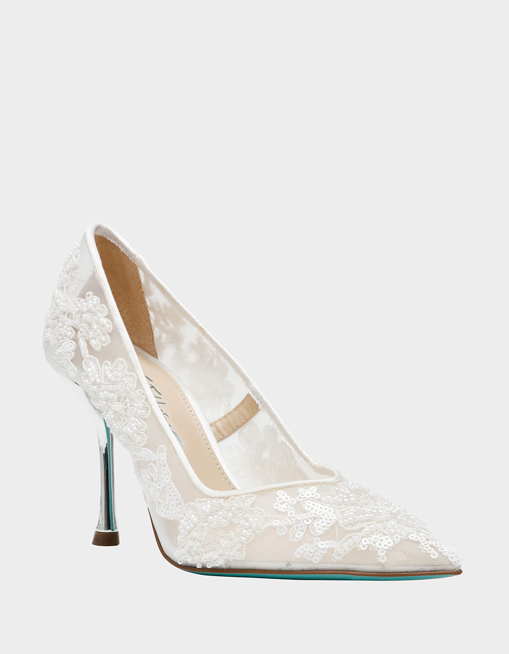 JENII IVORY Pointed-Toe Mesh Embellished Floral Print Pump Women's Heel