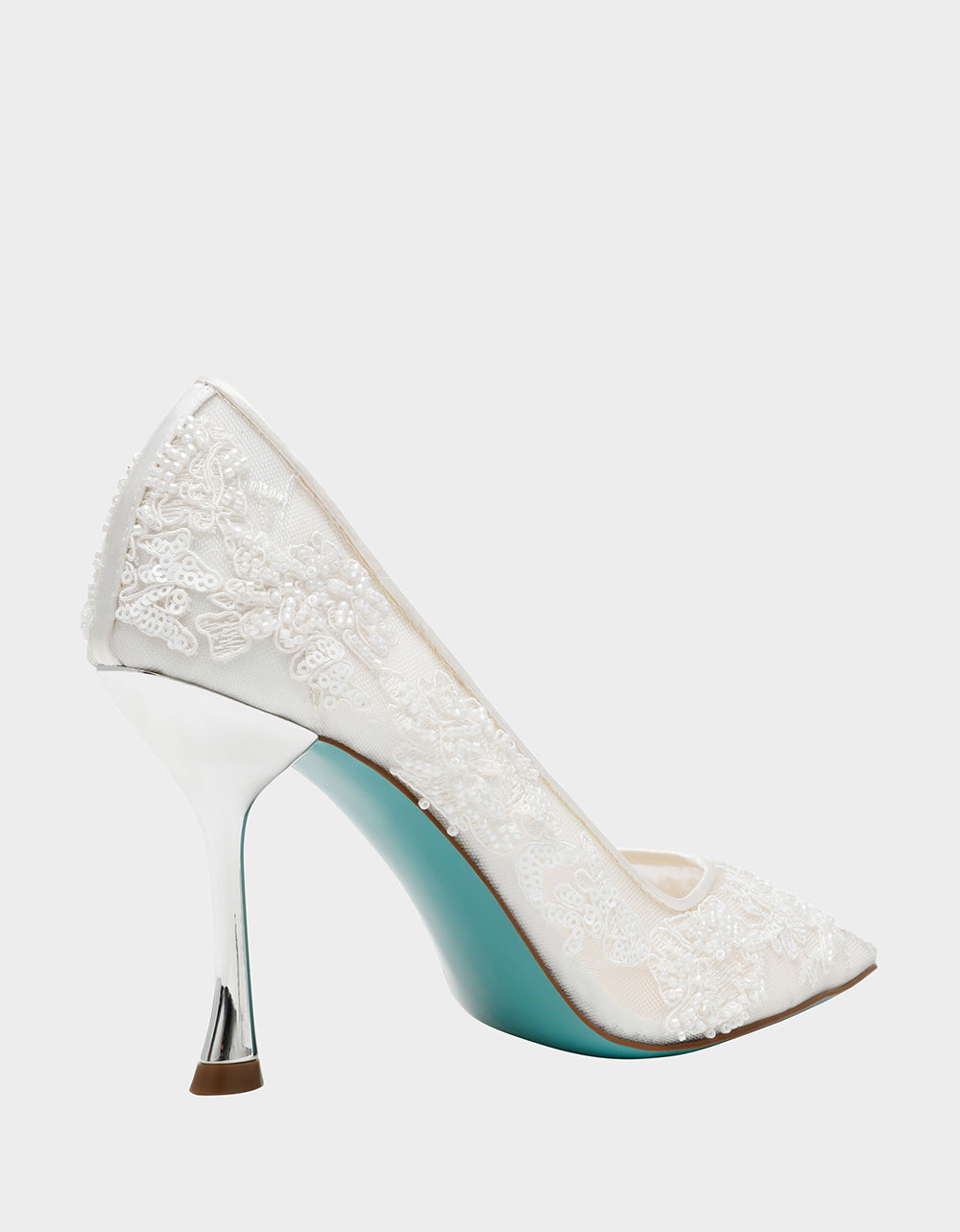 JENII IVORY Pointed-Toe Mesh Embellished Floral Print Pump Women's Heel