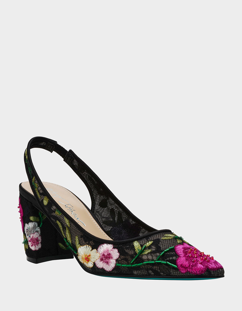 LIRA BLACK MULTI FLORAL Pointed-Toe Slingback Mesh Women's Heel