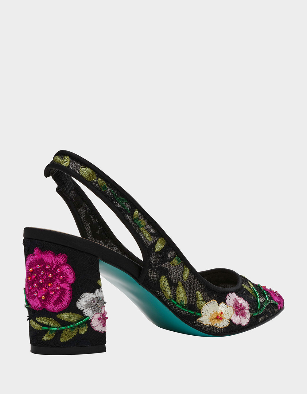 LIRA BLACK MULTI FLORAL Pointed-Toe Slingback Mesh Women's Heel