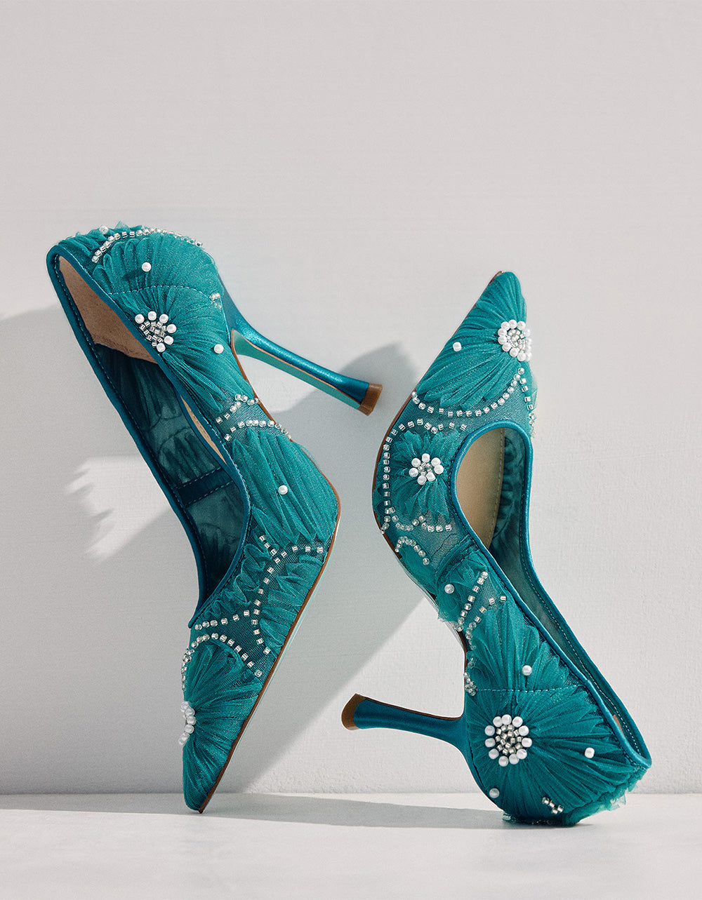 ROXIE EMERALD Pointed-Toe Mesh Stiletto Pump Women's Heel