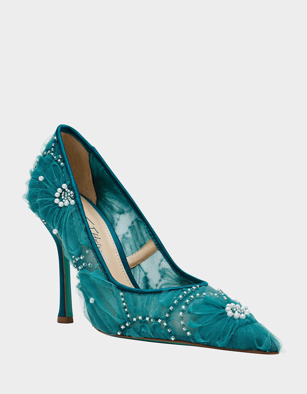 ROXIE EMERALD Pointed-Toe Mesh Stiletto Pump Women's Heel