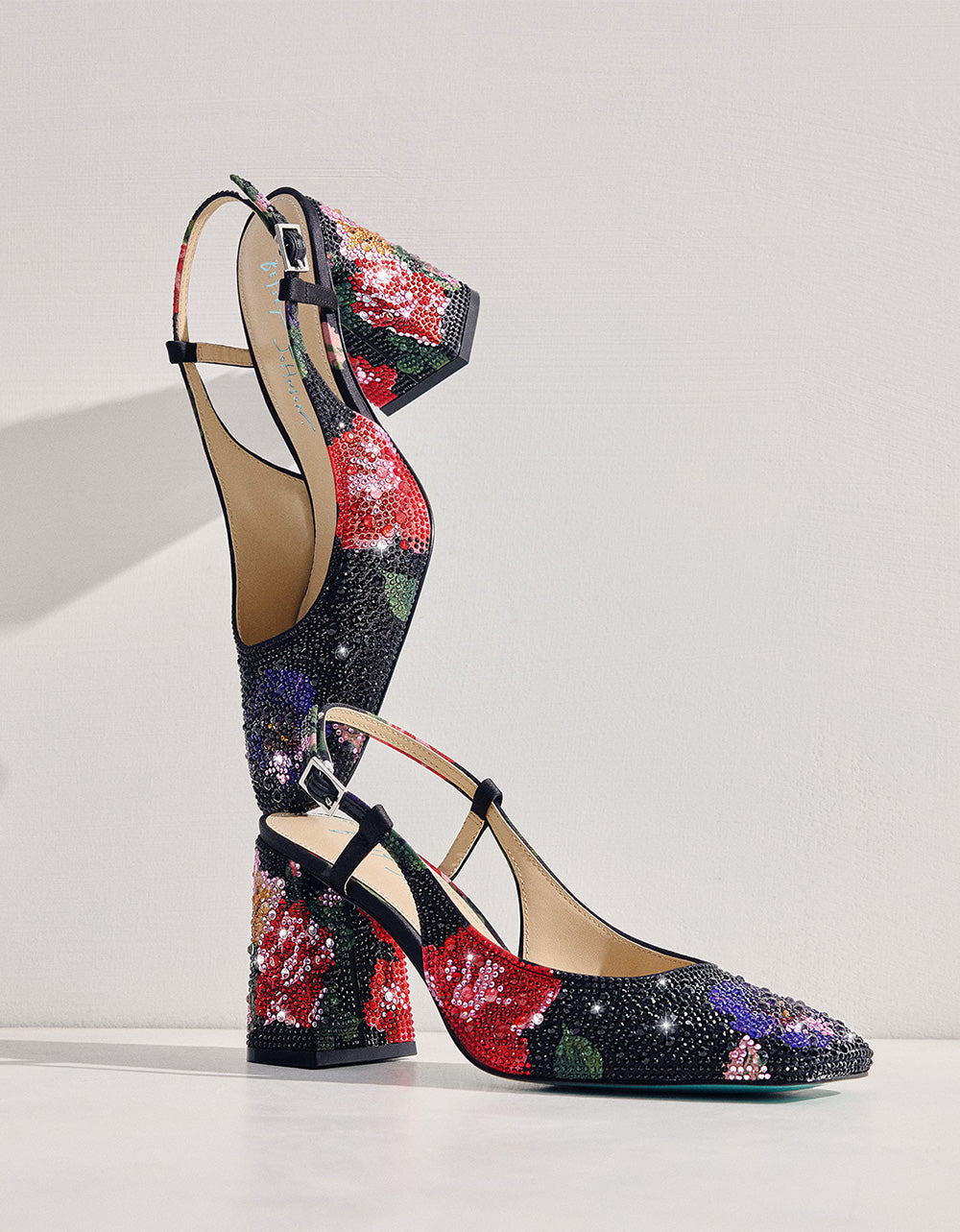 ELIAS BLACK MULTI FLORAL Square-Toe Slingback Women's Block Heel