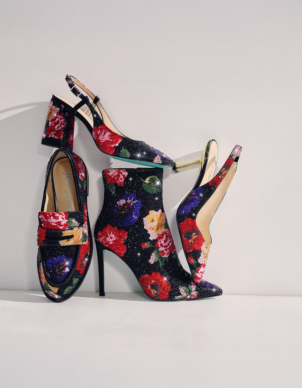 ELIAS BLACK MULTI FLORAL Square-Toe Slingback Women's Block Heel