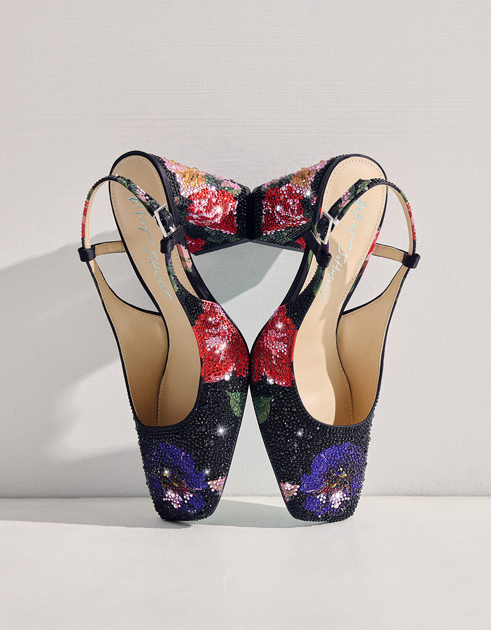 ELIAS BLACK MULTI FLORAL Square-Toe Slingback Women's Block Heel