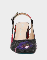 ELIAS BLACK MULTI FLORAL Square-Toe Slingback Women's Block Heel