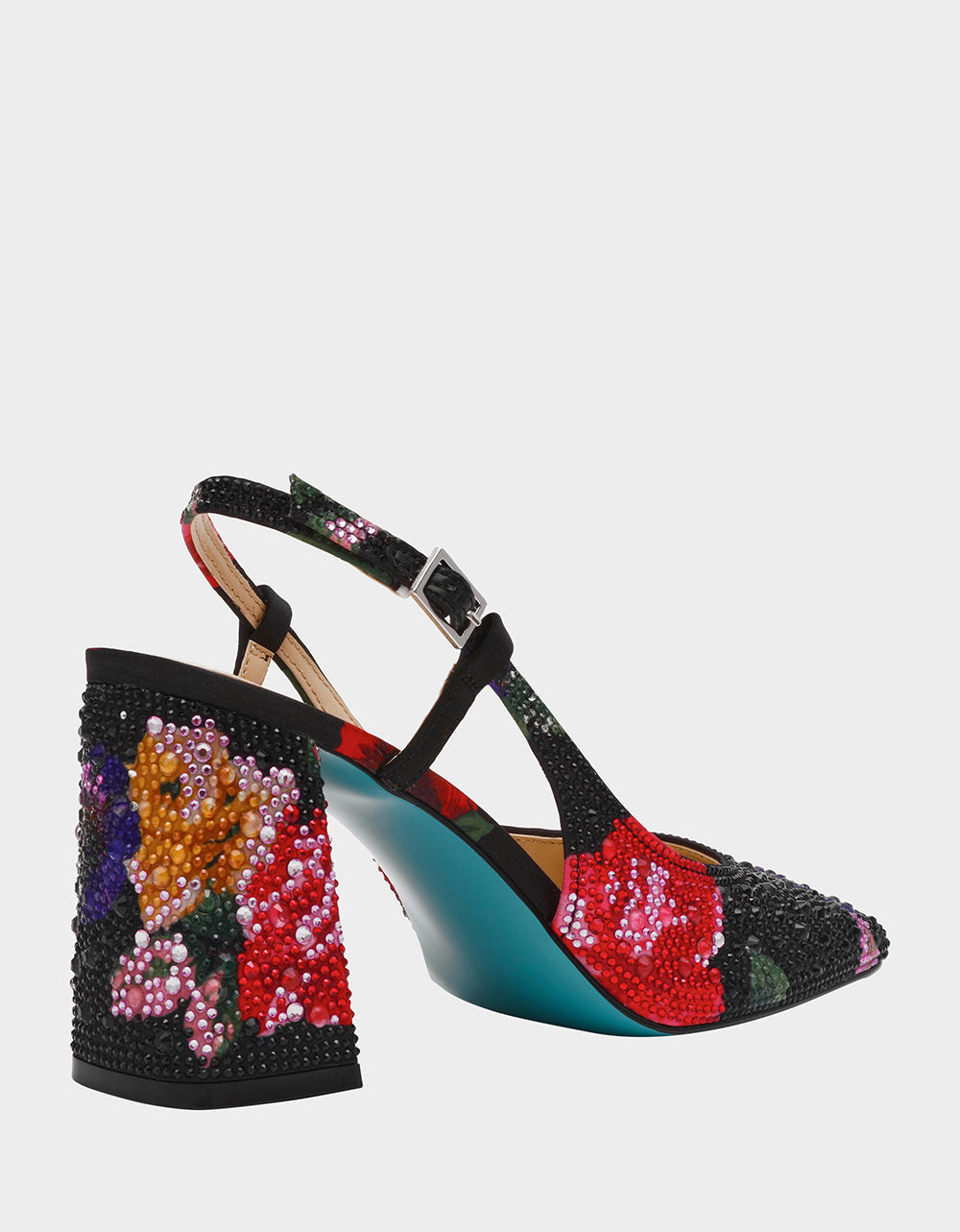 ELIAS BLACK MULTI FLORAL Square-Toe Slingback Women's Block Heel