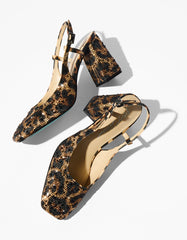 ELIAS LEOPARD Square-Toe Slingback Block Heels