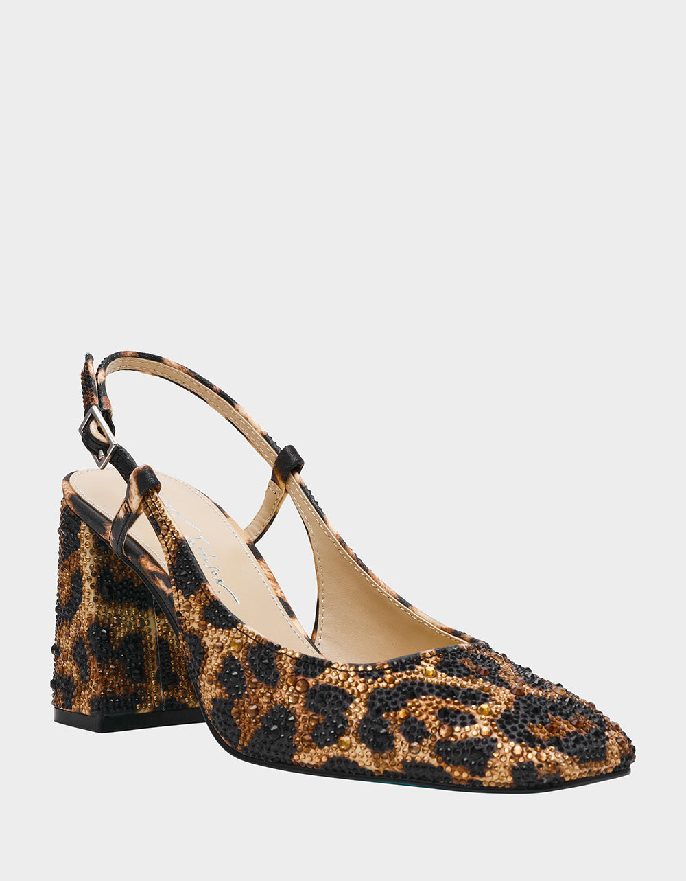 ELIAS LEOPARD Square-Toe Slingback Block Heels