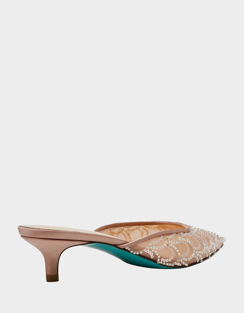 ELLIS NUDE Pointed-Toe Mesh Embellished Mule Women's Kitten Heel