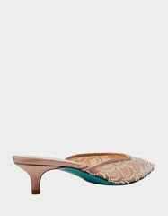 ELLIS NUDE Pointed-Toe Mesh Embellished Mule Women's Kitten Heel