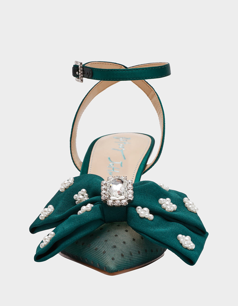 MARK EMERALD Pointed-Toe Mesh Pump Rhinestone Bow Women's Heel